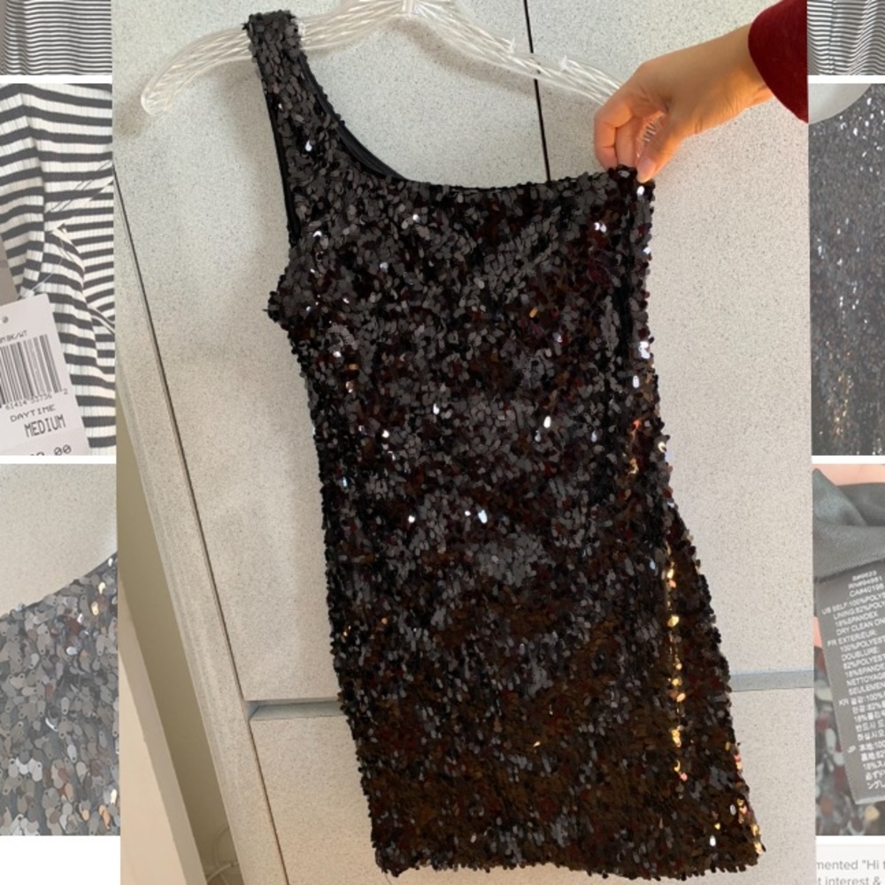 Black sequence mini dress